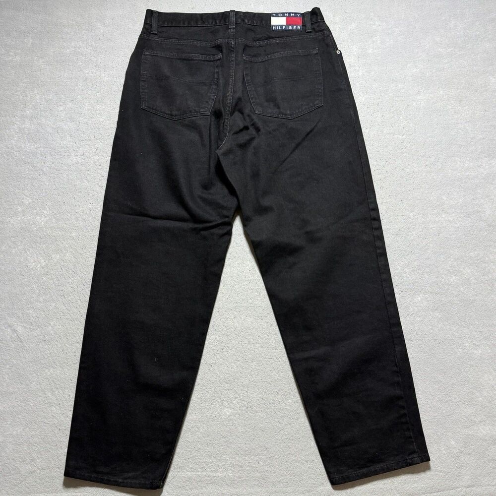 Vintage Tommy Hilfiger Freedom Flag Jeans 36x32 Black Denim USA Made Baggy